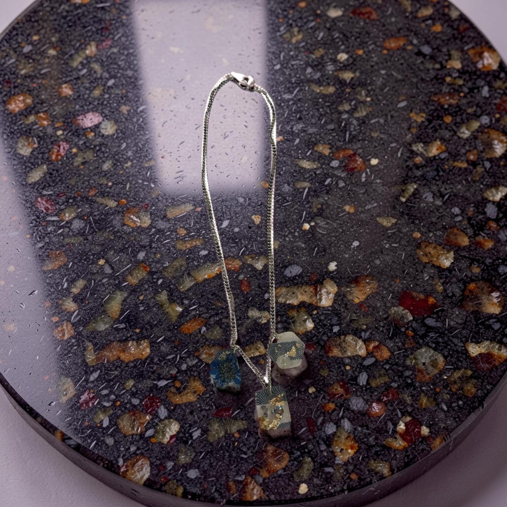Sterling Silver Necklace with Green Resin Cube Pendants